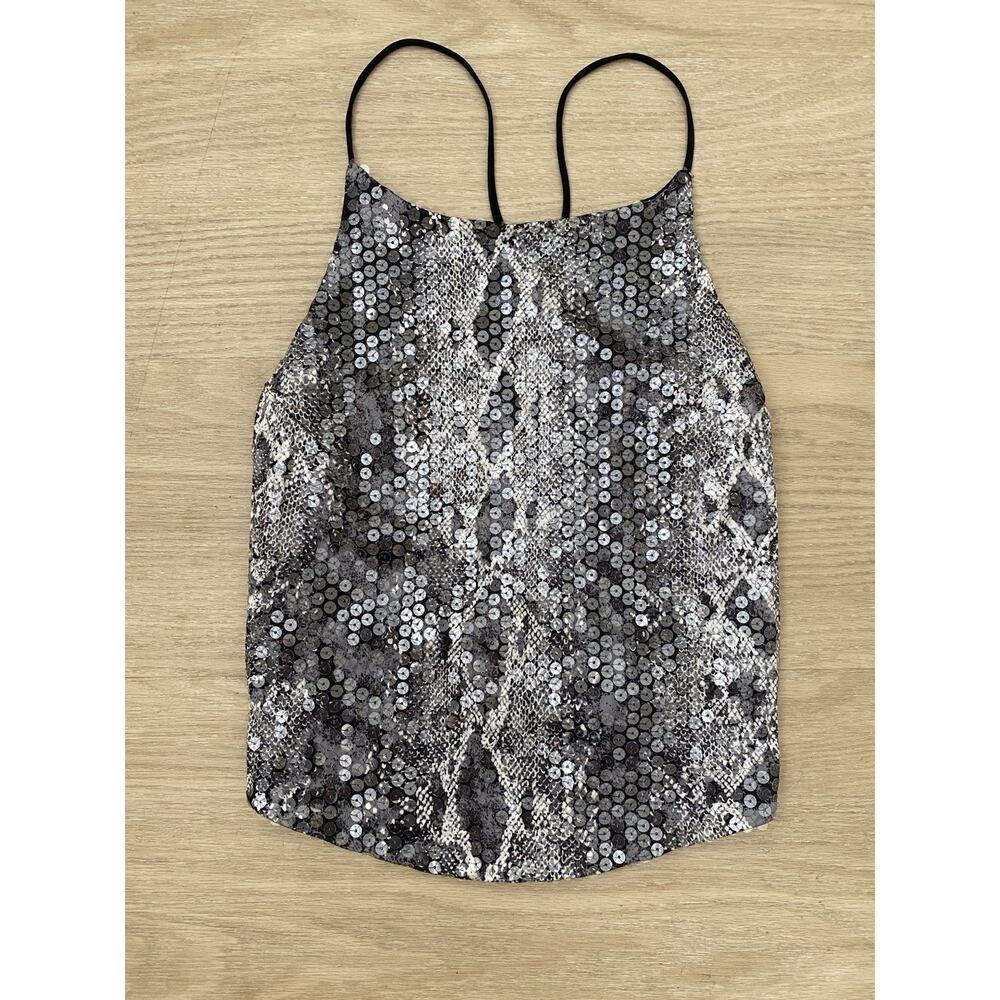 Bebe Y2k Crop Halter Tie Back Snake Sequin Top Dark Fairy Festival‎ 90s Vtg